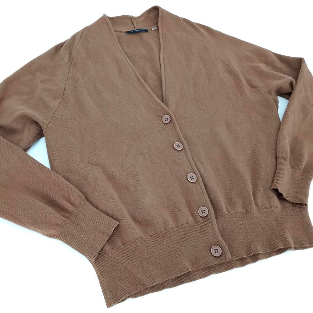 T Tahari Mocha Brown Button Front Cardigan Soft Knit Minimalist Quiet Luxury